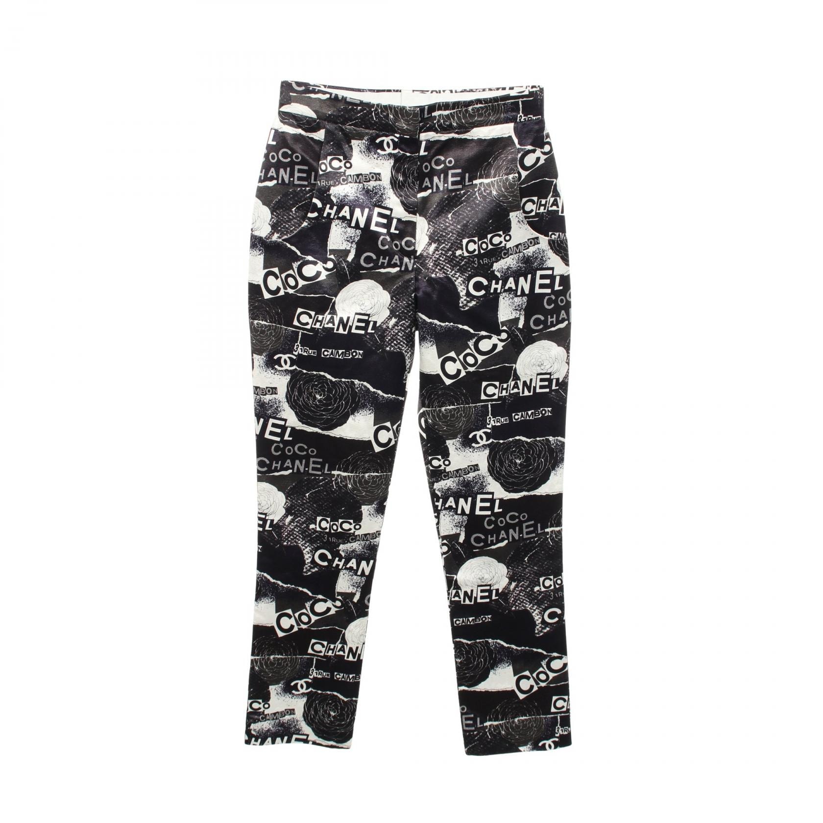 シャネル CHANEL カメリア ロゴ パンツ 衣料品 ボトムス コットン ビスコース レディース ブラック系 / ホワイト系 / ネイビー系 P63239V48727 【中古】