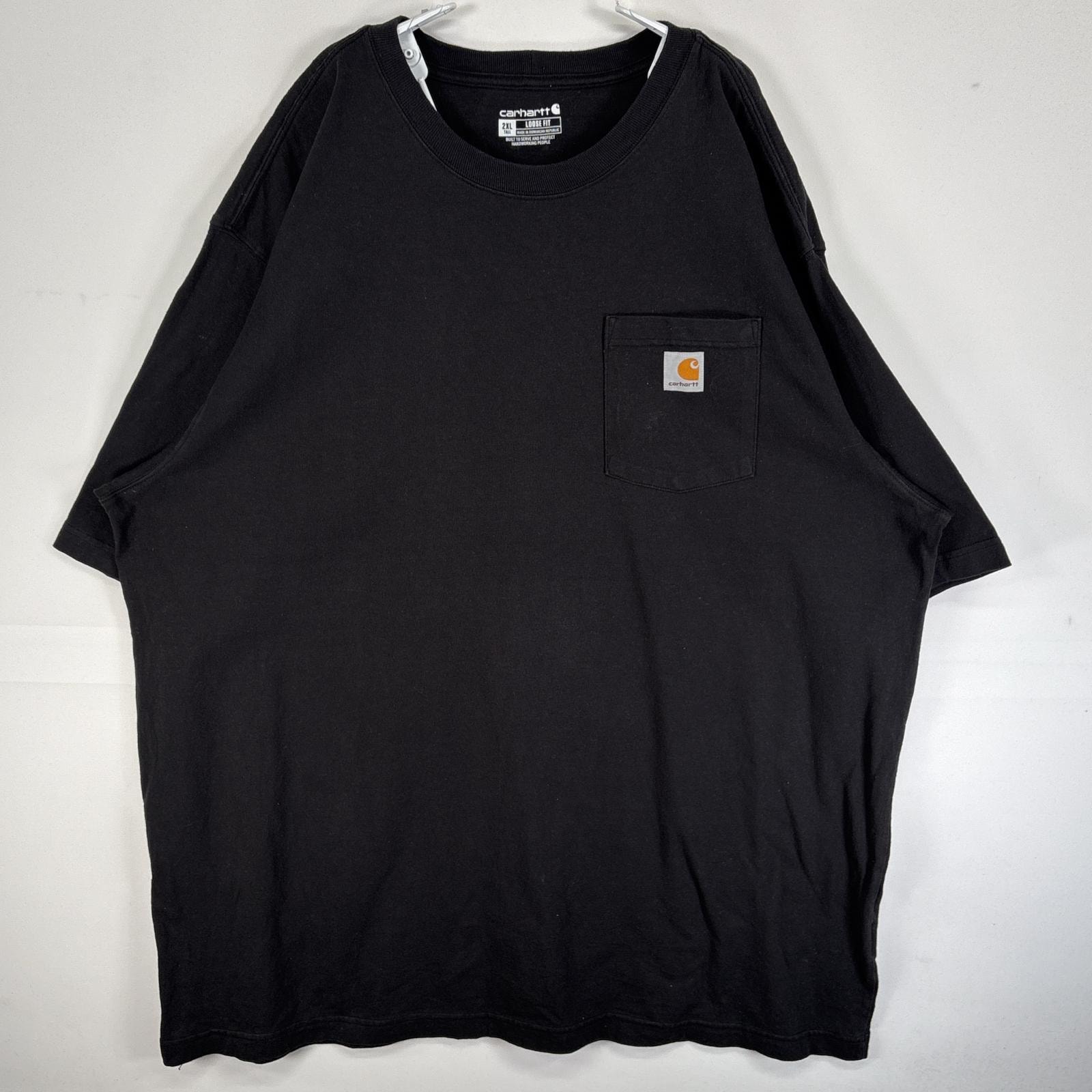 古着 カーハート Carhartt 半袖Tシャツ ワンポイント ロゴ 胸ポケ 大きいサイズ 肉厚 2XL  ブラック 無地 メンズ