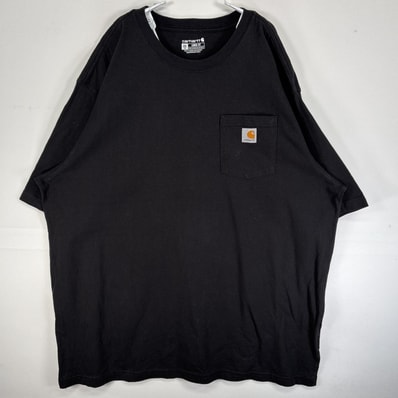 古着 カーハート Carhartt 半袖Tシャツ ワンポイント ロゴ 胸ポケ 大きいサイズ 肉厚 2XL ブラック 無地 メンズ