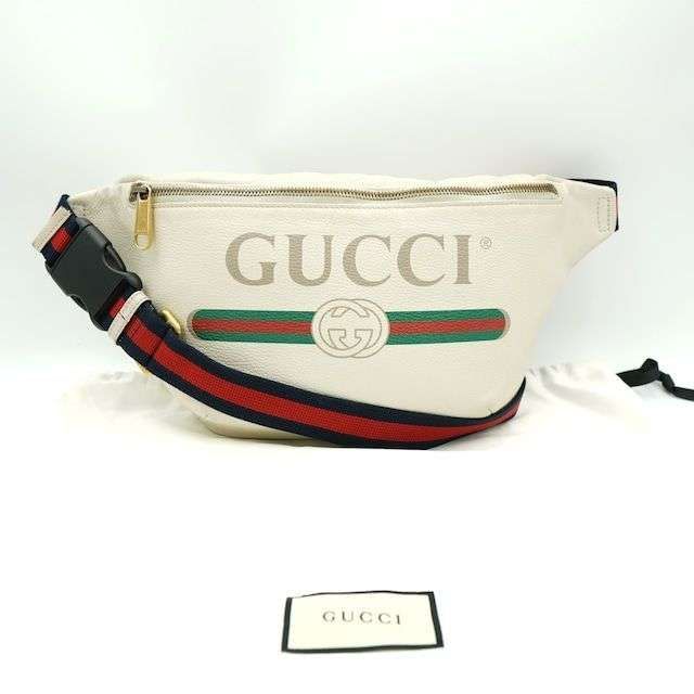 GUCCI Vintage Logo Print Leather Small Belt Bag "White"