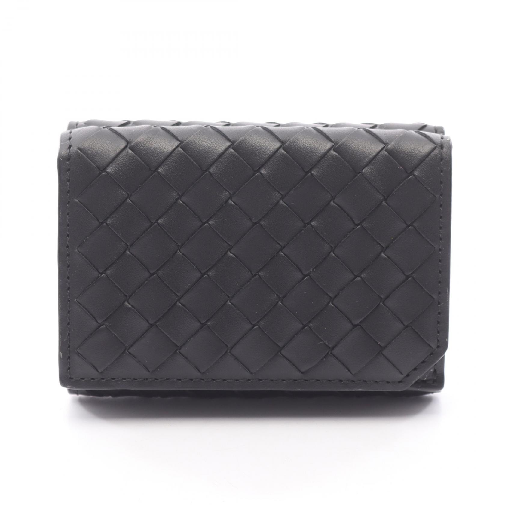 ボッテガヴェネタ BOTTEGA VENETA イントレチャート 三つ折り財布 財布 レザー レディース ブラック系 【中古】