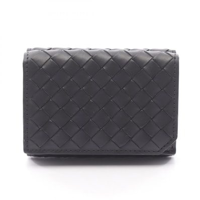 ボッテガヴェネタ BOTTEGA VENETA イントレチャート 三つ折り財布 財布 レザー レディース ブラック系 【中古】