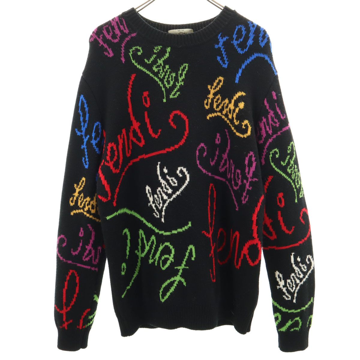 FENDI フェンディ イタリア製 総柄 長袖 セーター 48 ブラック系 ニット