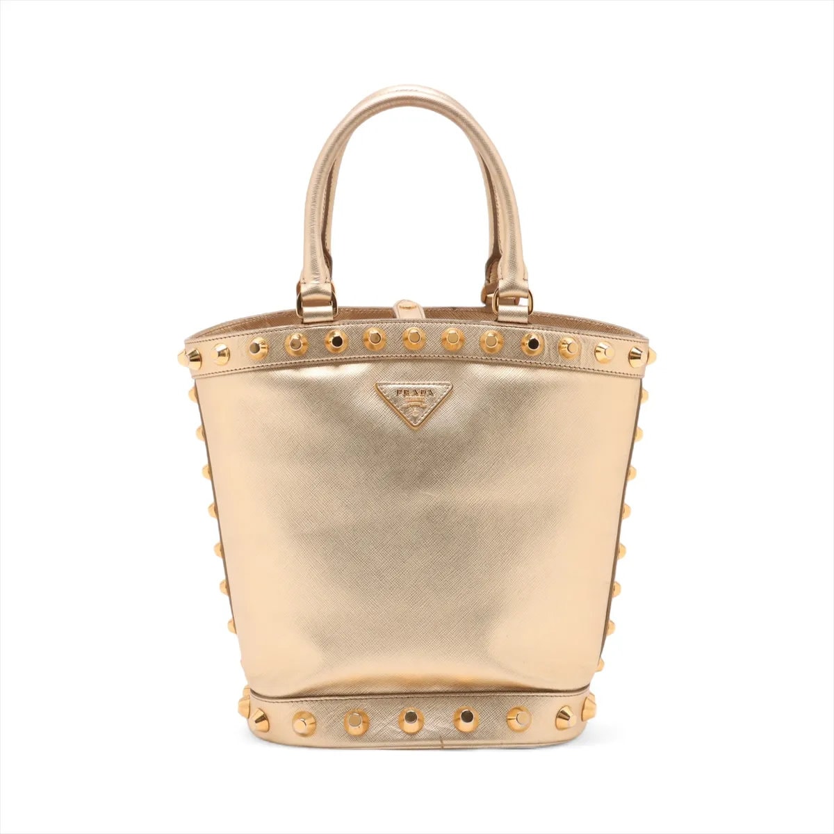 ■美品 プラダ サフィアーノスタッズハンドバッグ レザー