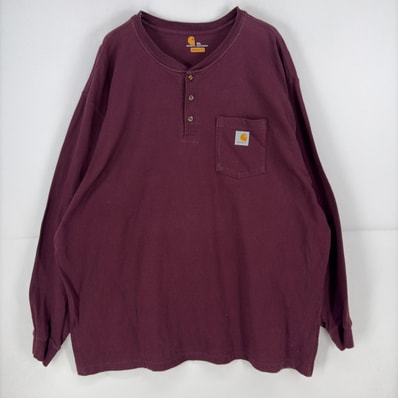 古着 カーハート Carhartt 長袖Tシャツ ヘンリーネック 大きいサイズ オリジナルフィット ワンポイント ポケット 3XL レッド系 メンズ