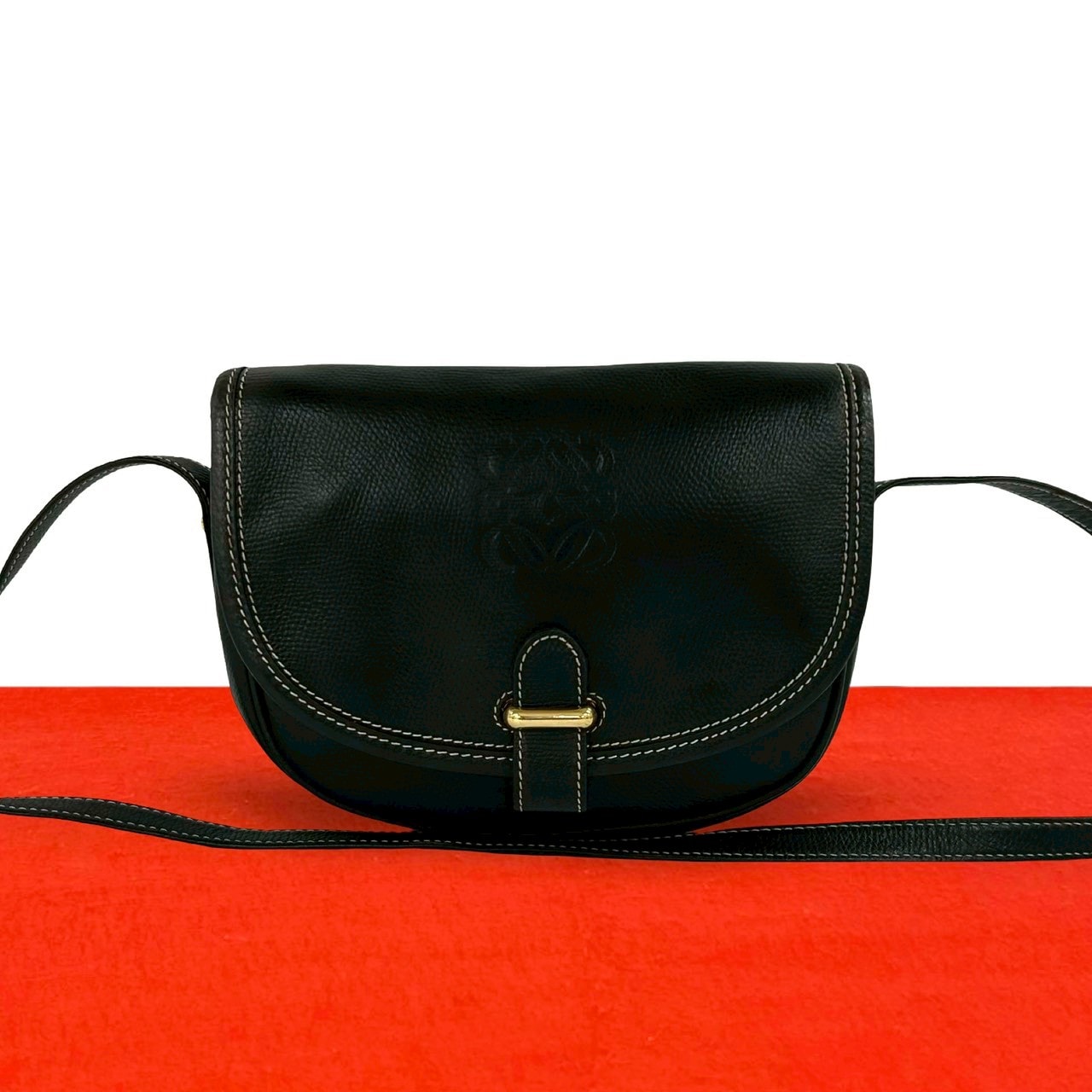LOEWE ロエベ アナグラム ロゴ レザー ショルダーバッグ ブラック
 35375