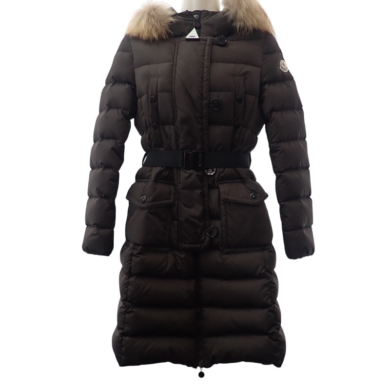 モンクレール MONCLER GENEVRIER ジェノブリエ ファー付ロングダウンコート 0 120934991725 68065 ダウンジャケット ナイロン ダウン90%/フェザー10% ダークブラウン レディース【中古】【ABランク】