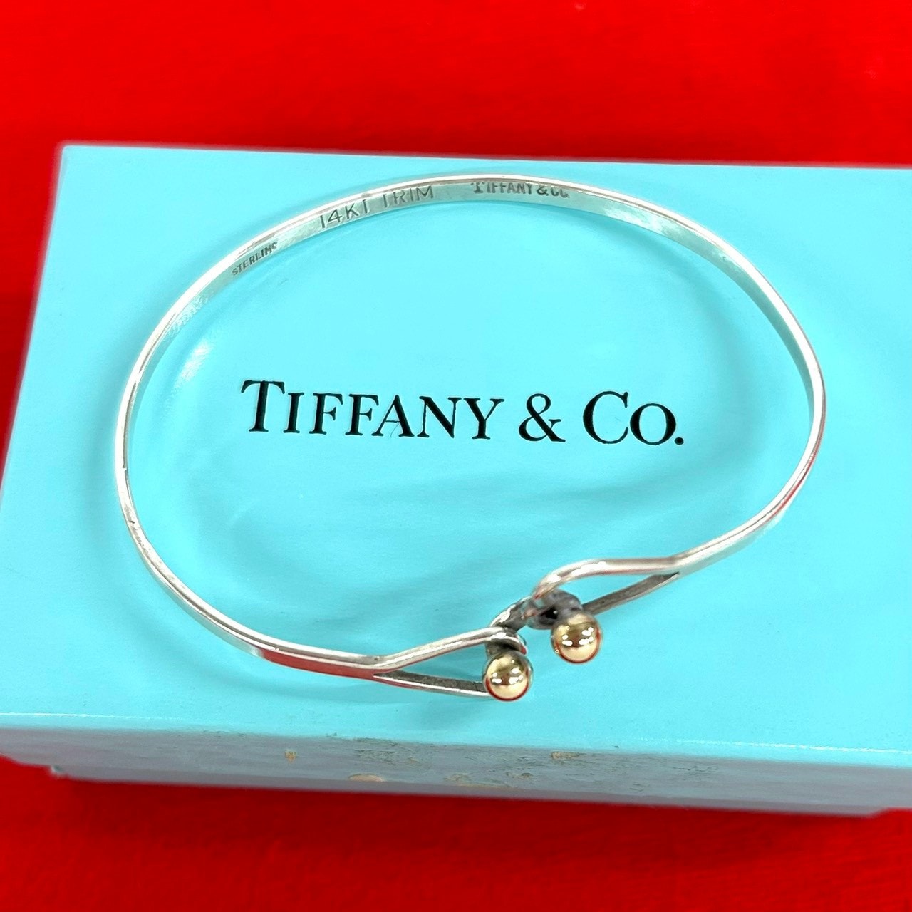TIFFANY&Co. ティファニー フック&アイ ダブルハート バングル シルバー925 K14イエローゴールド バングル シルバー
77763