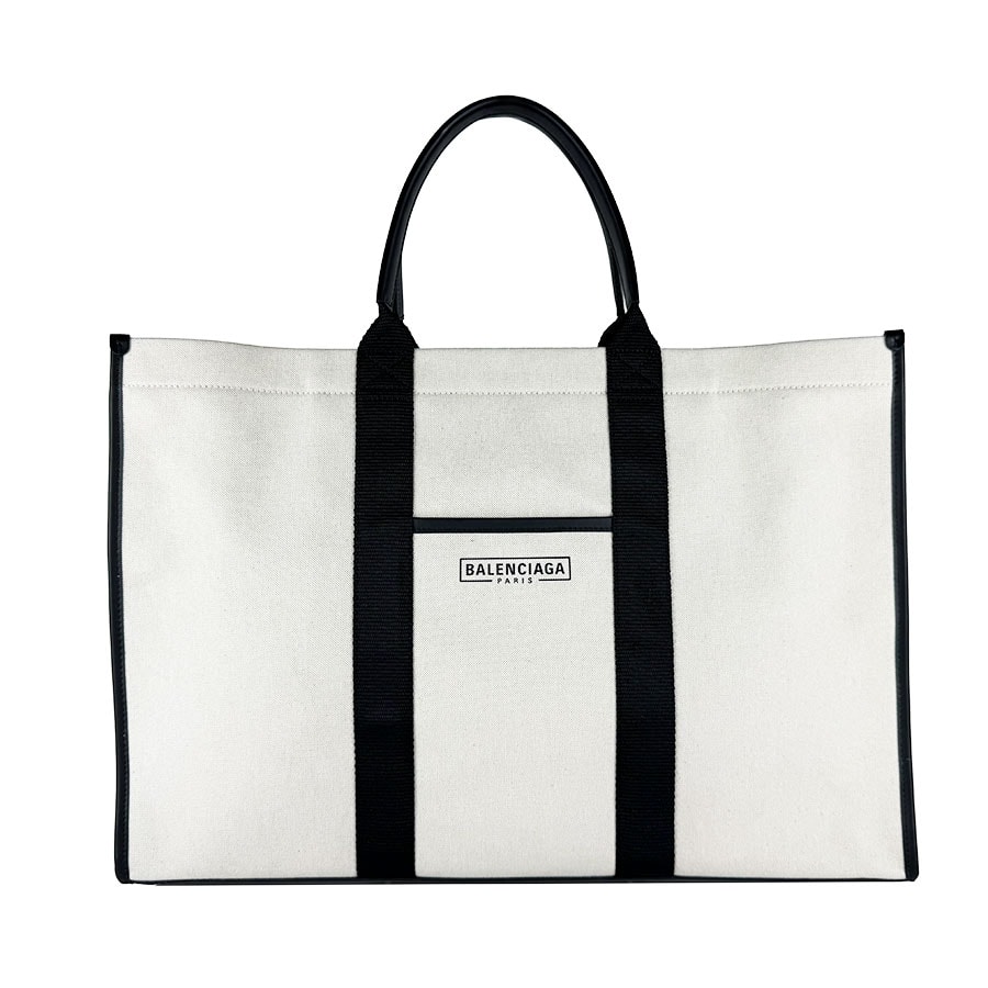 バレンシアガ BALENCIAGA ハンドバッグ ハードウェア ラージ キャンバス/レザー アイボリー/ブラック ユニセックス 671403【中古】 z10771