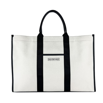 バレンシアガ BALENCIAGA ハンドバッグ ハードウェア ラージ キャンバス/レザー アイボリー/ブラック ユニセックス 671403【中古】 z10771