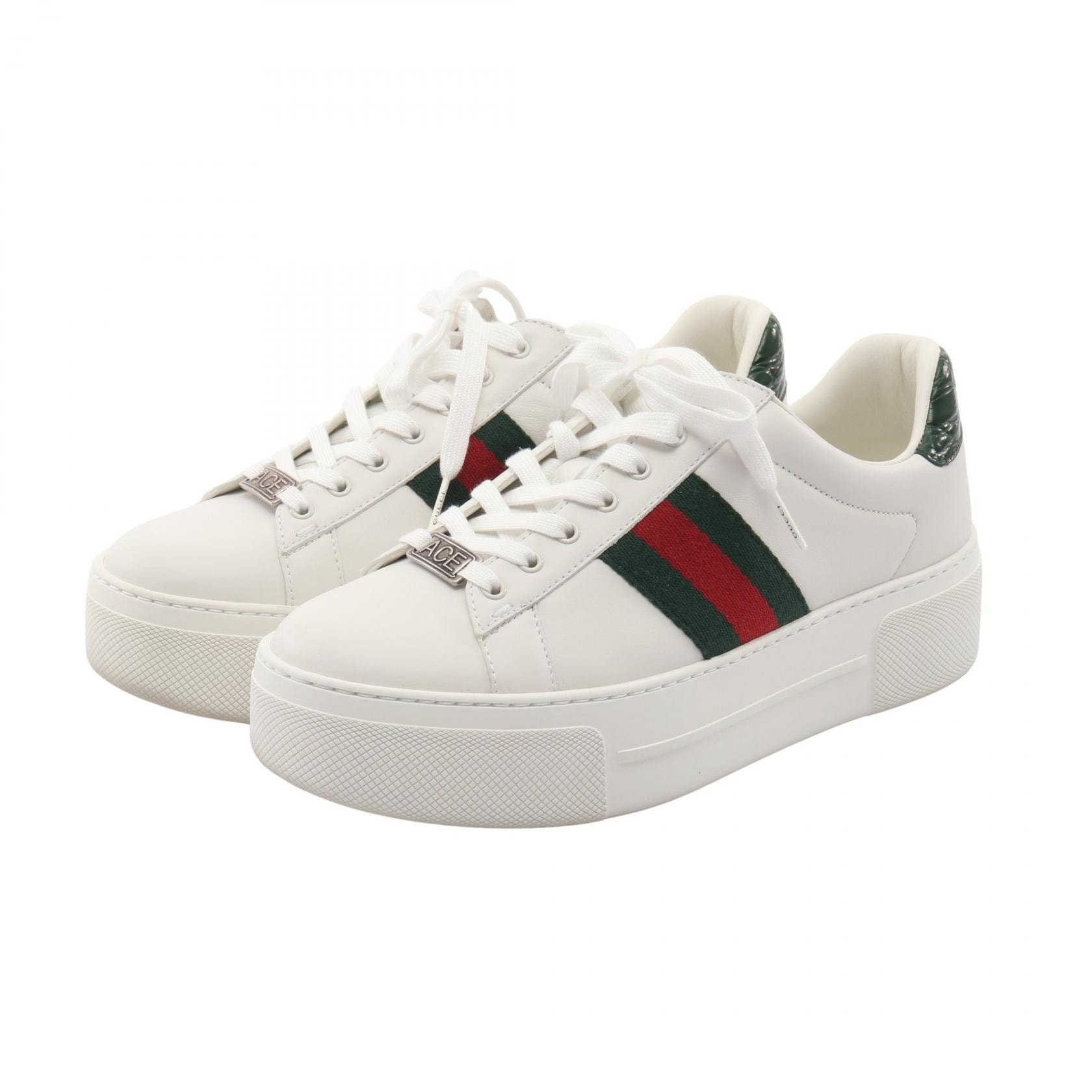グッチ GUCCI ACE エース シェリーライン スニーカー 靴 レザー レディース ホワイト系 【中古】