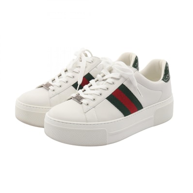 グッチ GUCCI ACE エース シェリーライン スニーカー 靴 レザー レディース ホワイト系 【中古】
