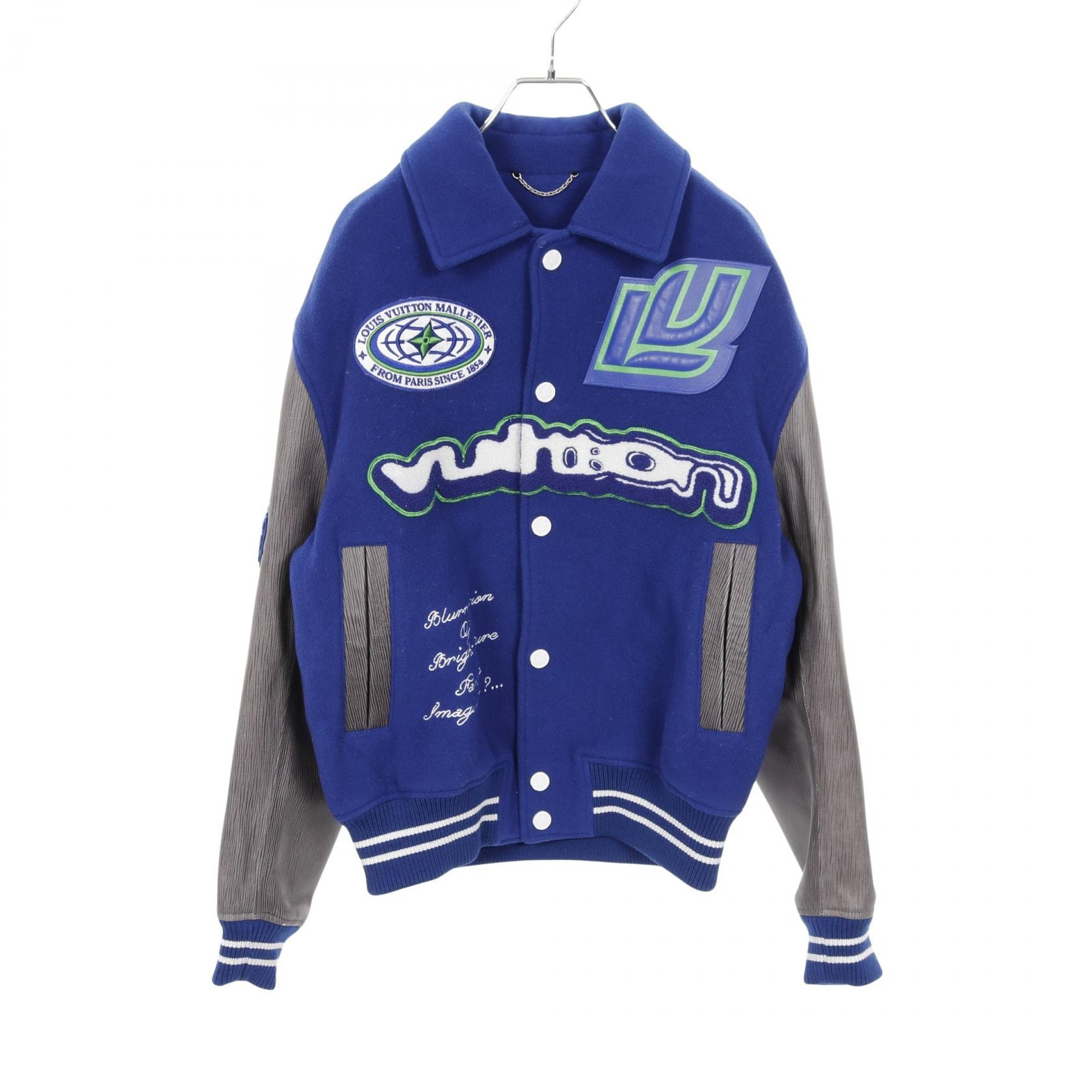ルイ・ヴィトン LOUIS VUITTON バーシティ ブルゾン 衣料品 アウター ウール レザー グレー メンズ ブルー系 / グレー系 【中古】