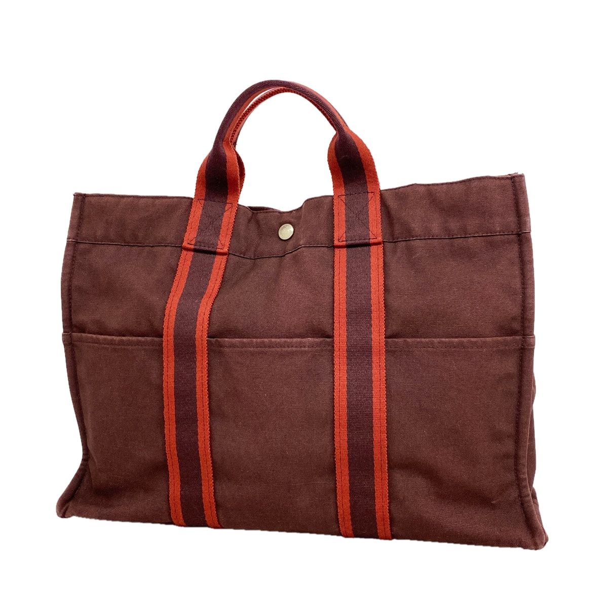 【6ia0139】エルメス トートバッグ フールトゥMM キャンバス ブラウン シルバー金具【中古】メンズ レディース ユニセックス