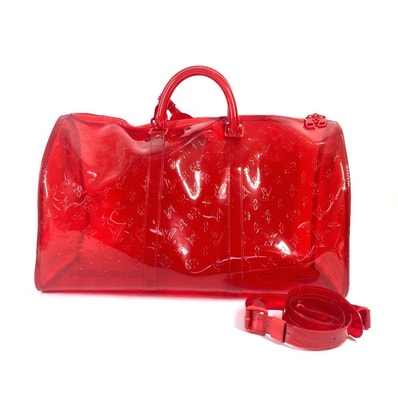 ルイヴィトン LOUIS VUITTON キーポル バンドリエール 50 M53274 モノグラムプリズム クリア カバン 旅行バッグ トラベルバッグ ショルダーバッグ ボストンバッグ ビニール レッド