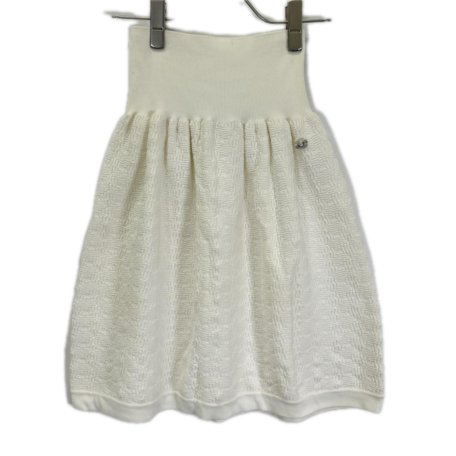 シャネル P47912 ホワイト ココマーク ハイウエストニットスカート 36