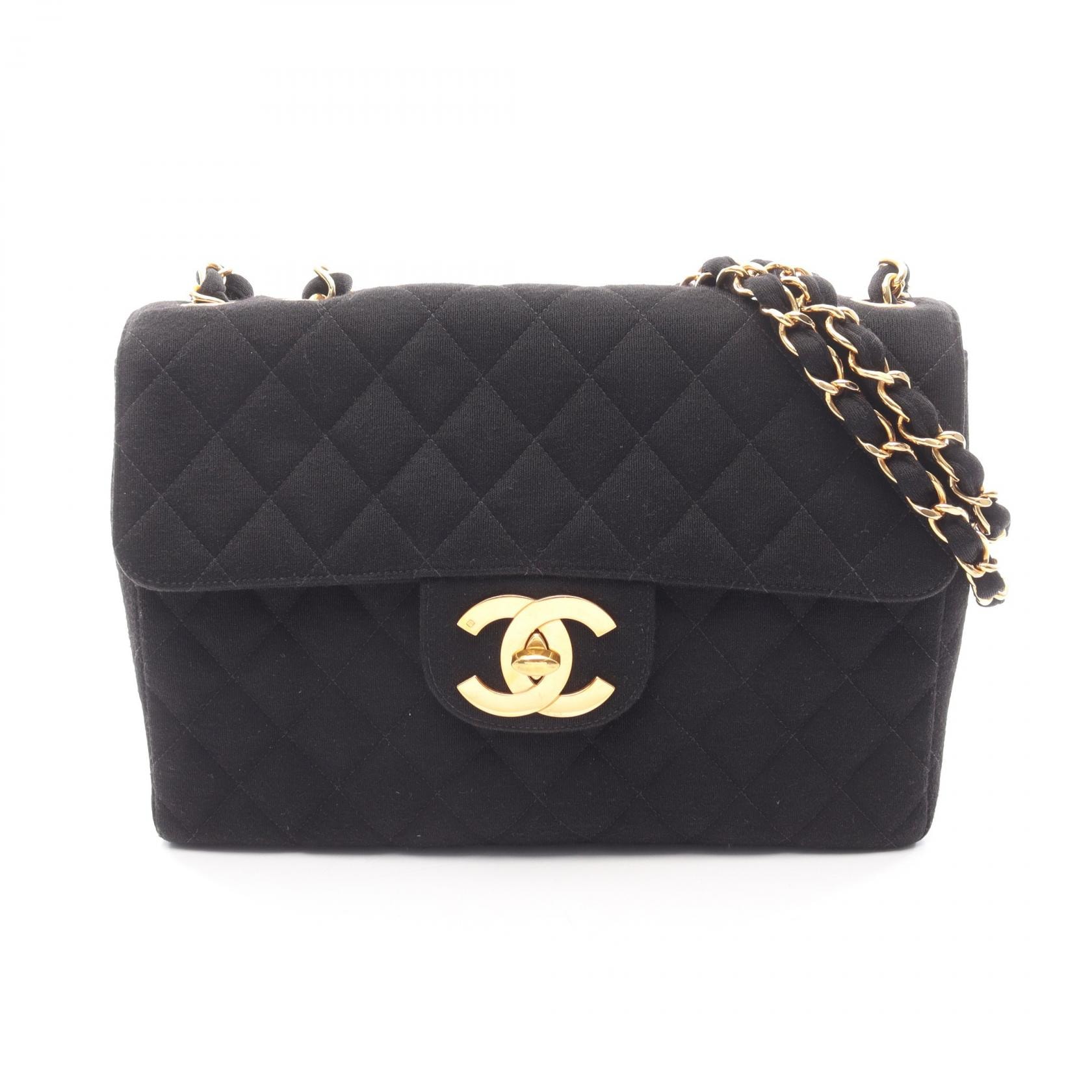 シャネル CHANEL デカマトラッセ30 シングルフラップ ショルダーバッグ バッグ コットンジャージー レディース ブラック系 【中古】