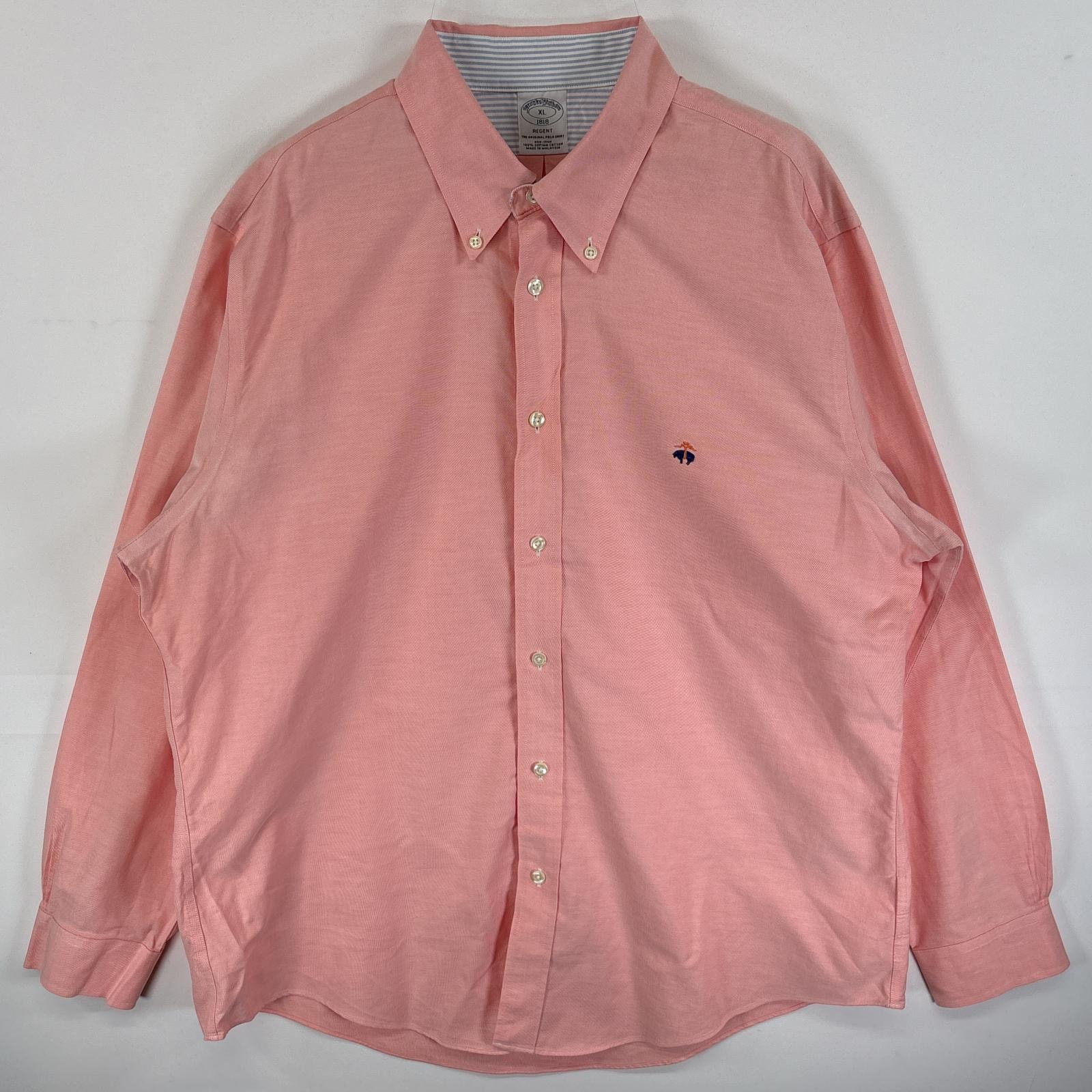 古着 ブルックスブラザーズ Brooks Brothers 長袖シャツ ワンポイント ロゴ 刺繍 ボタンダウンシャツ 1818 XL  ピンク系 無地 メンズ