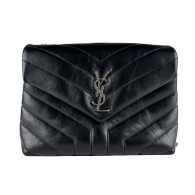 サンローラン SAINT LAURENT ショルダーバッグ ルル レザー ブラック シルバー レディース 494699【中古】 z10184