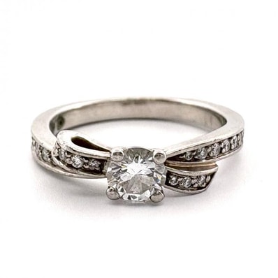 CHANEL リュバン ドゥ シャネル Pt950 ダイヤ0.26ct リング #46 ハーフエタニティ リボン【鑑定済み】正規品