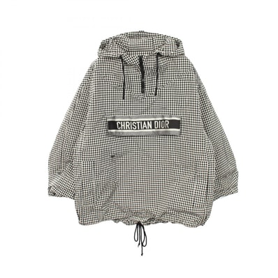 ディオール Dior 千鳥格子 フード付き アノラックジャケット マウンテンパーカー 衣料品 アウター ポリエステル メンズ ブラック系 / ホワイト系 【中古】