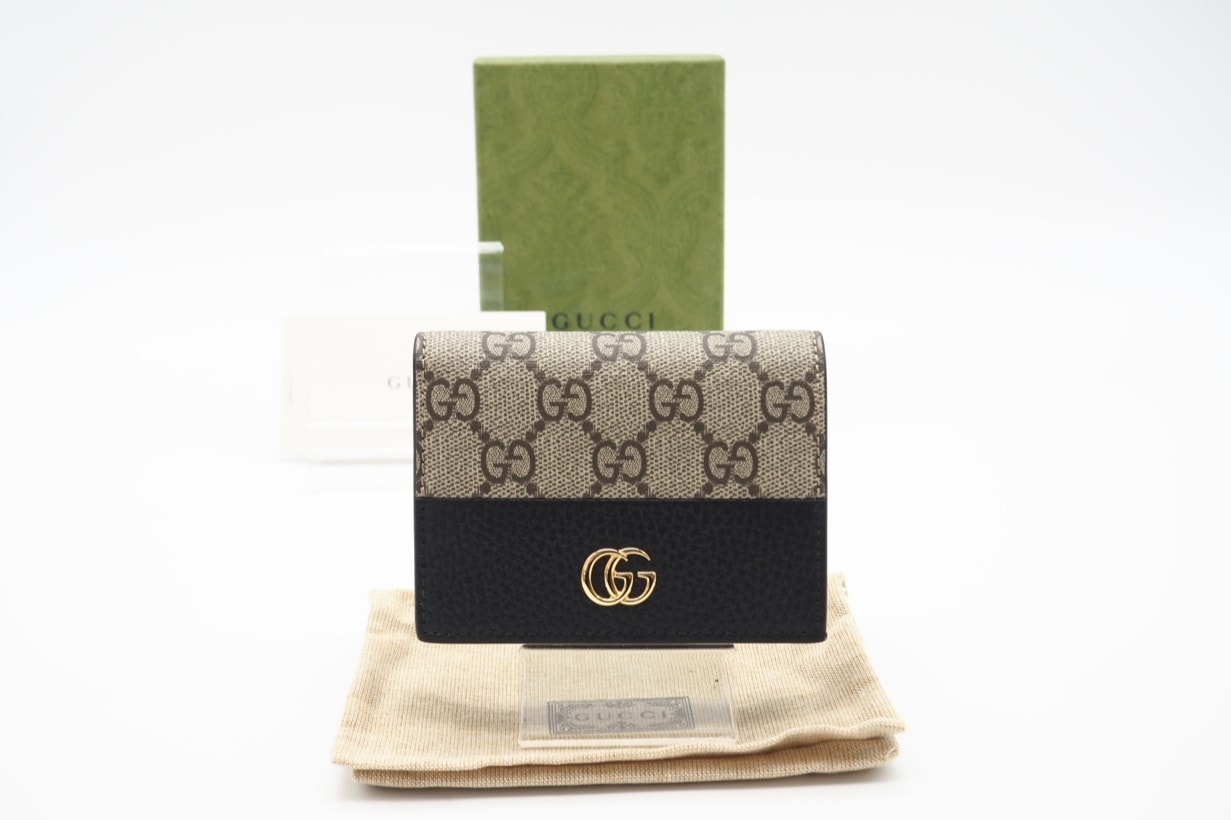 極美品 GUCCI グッチ ダブルG ウォレット コイン&紙幣入れ付き 658610 二つ折り財布 ベージュ ブラック コーティングキャンバス レディース