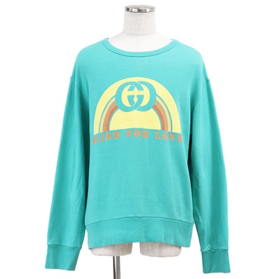 グッチ トレーナー GGロゴ print クルーネック スウェット メンズ ターコイズ M GUCCI