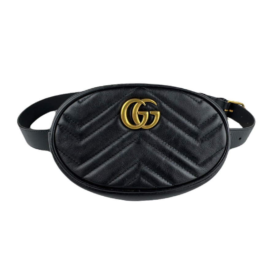 グッチ GUCCI ウエストバッグ ベルトバッグ GGマーモント レザー ブラック ゴールド ユニセックス 476434【中古】 z7859