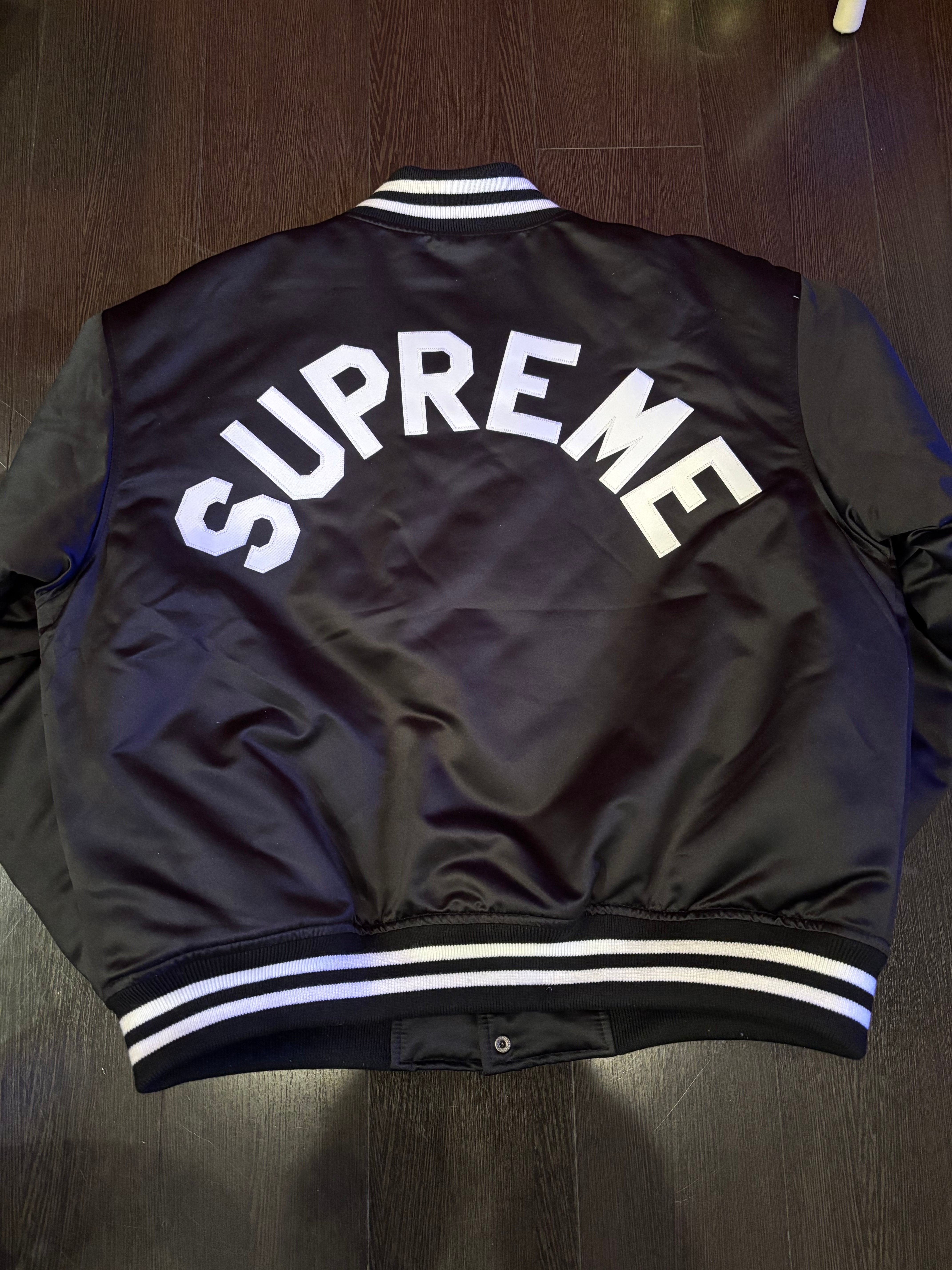 Supreme x Mitchell & Ness Satin Varsity Jacket "Black"