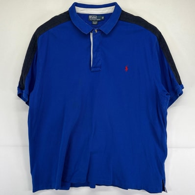 古着 90's/90年代 ポロバイラルフローレン Polo by Ralph Lauren 半袖 ラガーシャツ ワンポイントロゴ 大きいサイズ スナップボタン 3XB ブルー メンズ