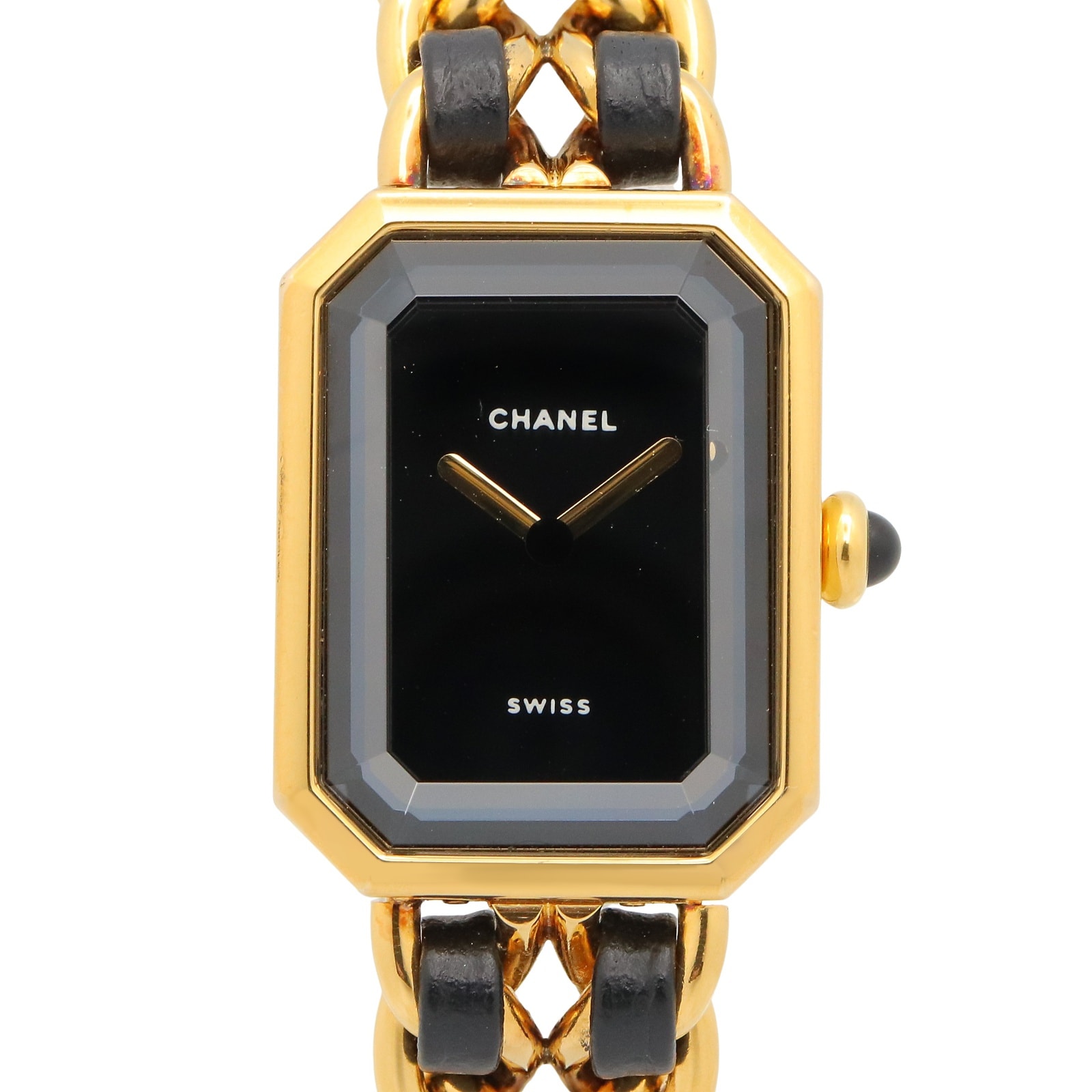 シャネル CHANEL プルミエール M 腕時計 時計 GP(ゴールドメッキ) レザー レディース ブラック系 H0001 【中古】