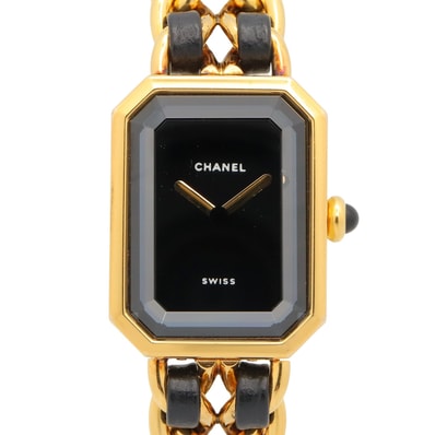 シャネル CHANEL プルミエール M 腕時計 時計 GP(ゴールドメッキ) レザー レディース ブラック系 H0001 【中古】