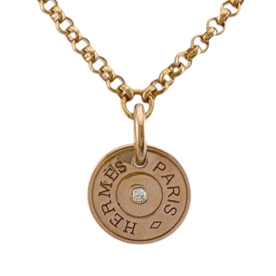 エルメス ガンバード クルードセル ラウンド ネックレス 18金 K18ピンクゴールド ダイヤモンド レディース HERMES 中古