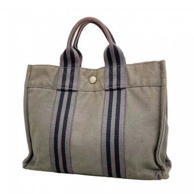 【6gd4639-k】エルメス トートバッグ フールトゥPM キャンバス グレー シルバー金具【中古】レディース