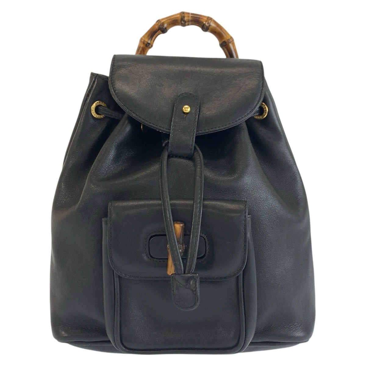美品 GUCCI グッチ ヴィンテージ バンブー ブラック 黒 ゴールド金具 レザー リュックサック バックパック 603400 【中古】