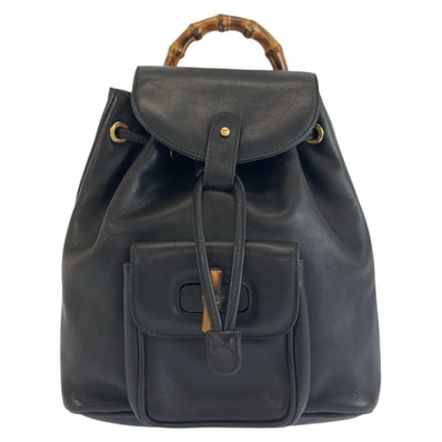 美品 GUCCI グッチ ヴィンテージ バンブー ブラック 黒 ゴールド金具 レザー リュックサック バックパック 603400 【中古】