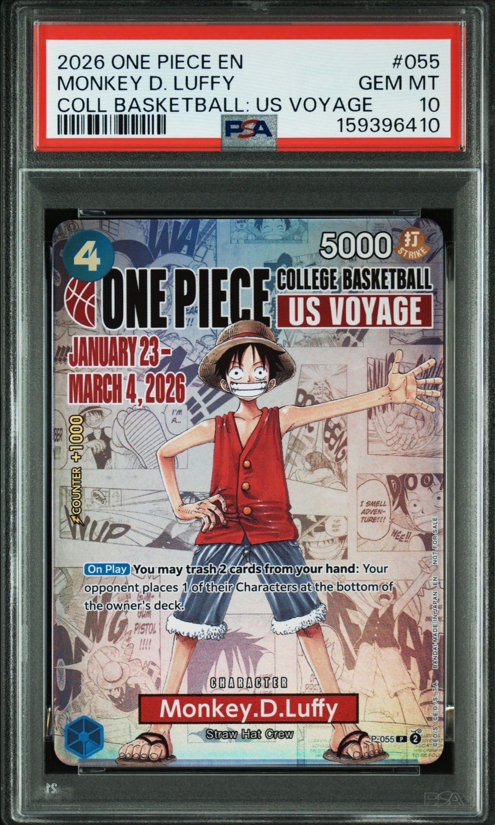 モンキー・D・ルフィ:P (開封済) [P-055]【英語版】(プロモーションカード「ワンピース カレッジ バスケットボール:USボヤージュ」)