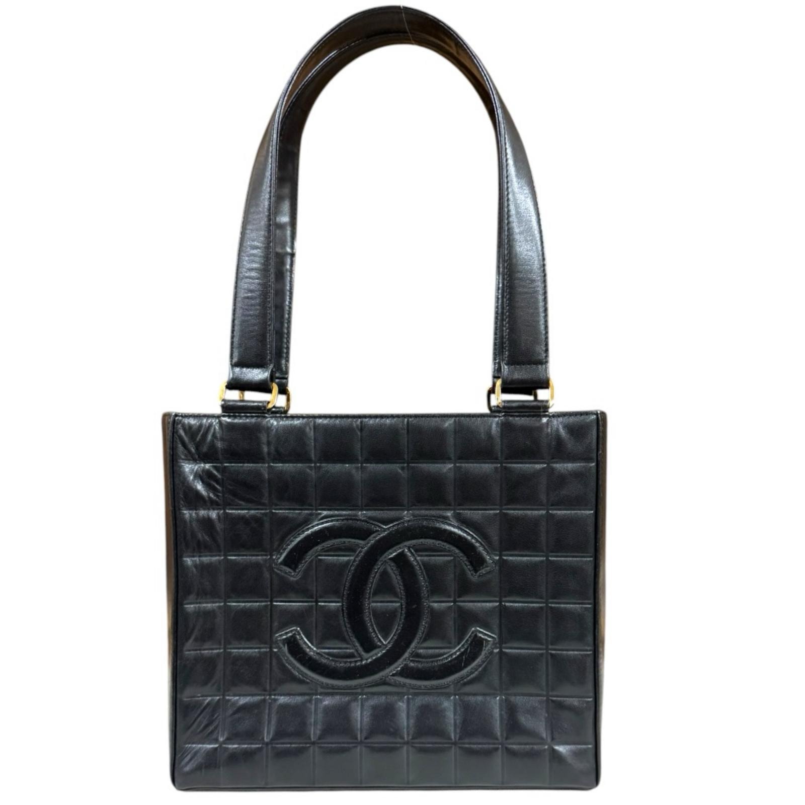 シャネル チョコバー トートバッグ ラムスキン ブラック レディース CHANEL 中古