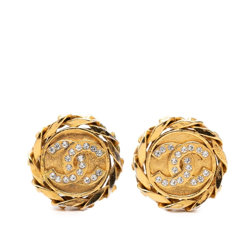 シャネル ココマーク ヴィンテージ ラウンド イヤリング 23刻印 ゴールド メッキ ラインストーン レディース CHANEL 【中古】