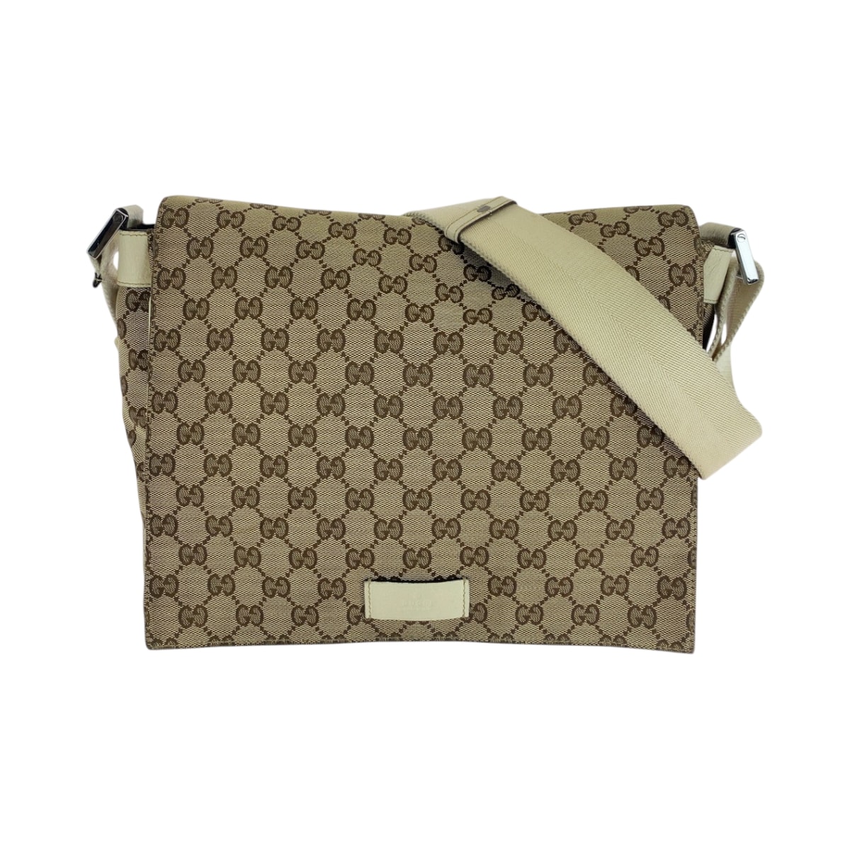 美品 GUCCI グッチ ベージュ アイボリー シルバー金具 GGキャンバス 斜め掛け ショルダーバッグ メッセンジャーバッグ 604333 【中古】