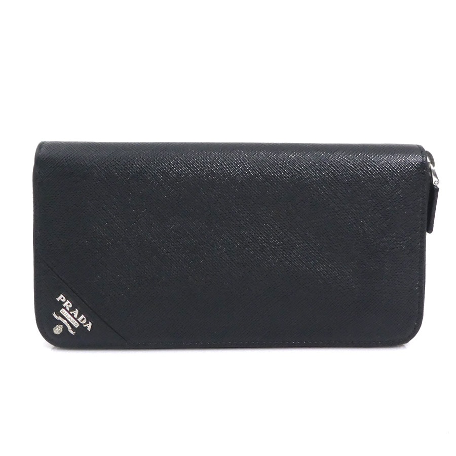 プラダ PRADA ラウンドファスナー長財布 レザー ブラック メンズ【中古】 h32544i