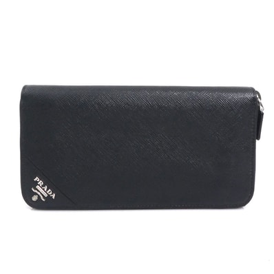 プラダ PRADA ラウンドファスナー長財布 レザー ブラック メンズ【中古】 h32544i