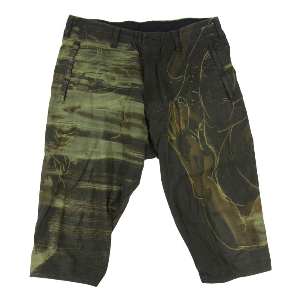 Yohji Yamamoto POUR HOMME ヨウジヤマモトプールオム パンツ 20ss HN-P57-017 朝倉優佳 デッサン プリント アジャスター クロップド パンツ ハーフパンツ カーキ系 3【中古】