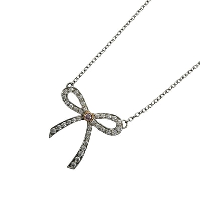TIFFANY&Co. ティファニー ネックレス ボウ リボン ジュエリー アクセサリー Pt950プラチナ K18イエローゴールド ダイヤモンド レディース 約2.9g 美品【中古品】