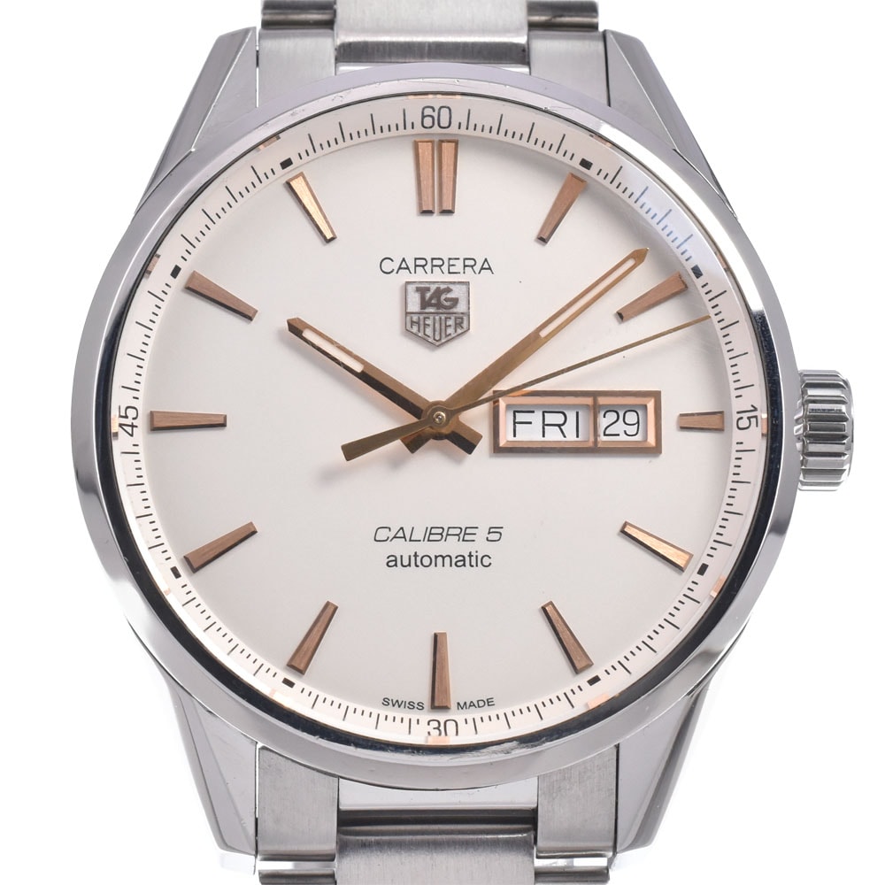 タグホイヤー TAG HEUER WAR201D-0 カレラ キャリバー5 デイデイト シルバー 自動巻き メンズ 良品 箱付き 腕時計 M#148260