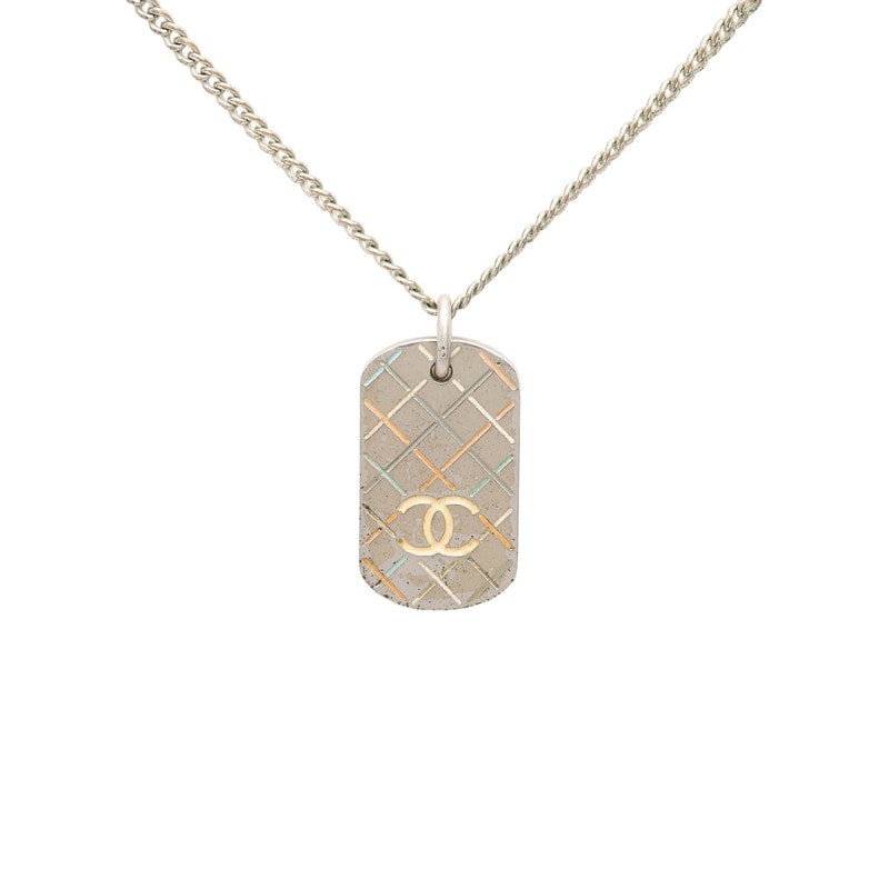 シャネル ココマーク ドッグタグ チェーン ネックレス ペンダント P05 シルバー マルチカラー メタル レディース CHANEL 中古