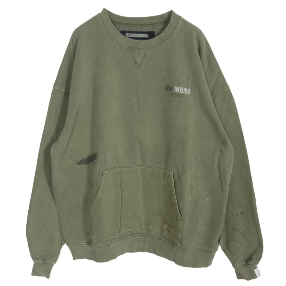 NEIGHBORHOOD ネイバーフッド 24AW 242FPMDN-CSM01S × MADNESS マッドネス SAVAGE SWEAT SHIRT ダメージ 加工 プルオーバー スウェット カーキ系 XL【中古】
