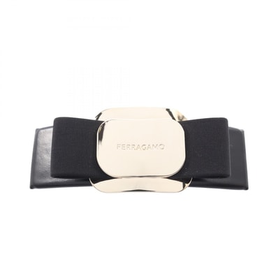 サルヴァトーレフェラガモ Salvatore Ferragamo ヴァラリボン バレッタ アクセサリー レザー GP(ゴールドメッキ) キャンバス レディース ブラック系 / ゴールド系 771551340421 【新品】