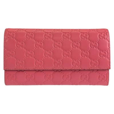 美品 GUCCI グッチ グッチシマ ピンク レザー 長財布 ロングウォレット 1-0294732 【中古】
