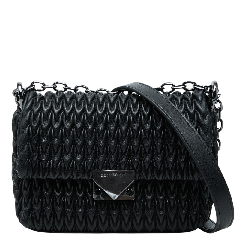 アルマーニ ロゴ キルティング チェーン ショルダーバッグ ブラック ポリウレタン レザー レディース ARMANI 【中古】